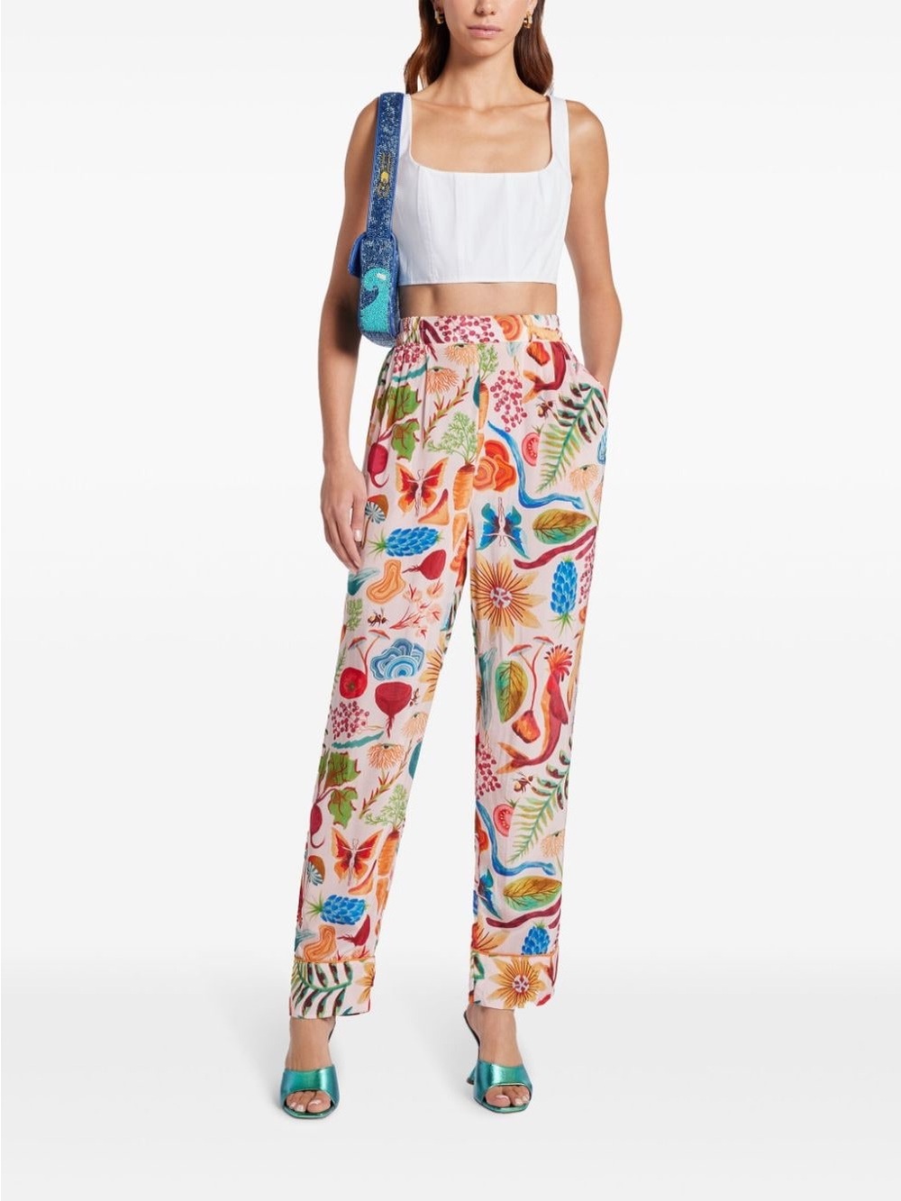 FARM RIO Pahama Printed Pants Bright Straight-Leg Trousers Tropical Satin Medium